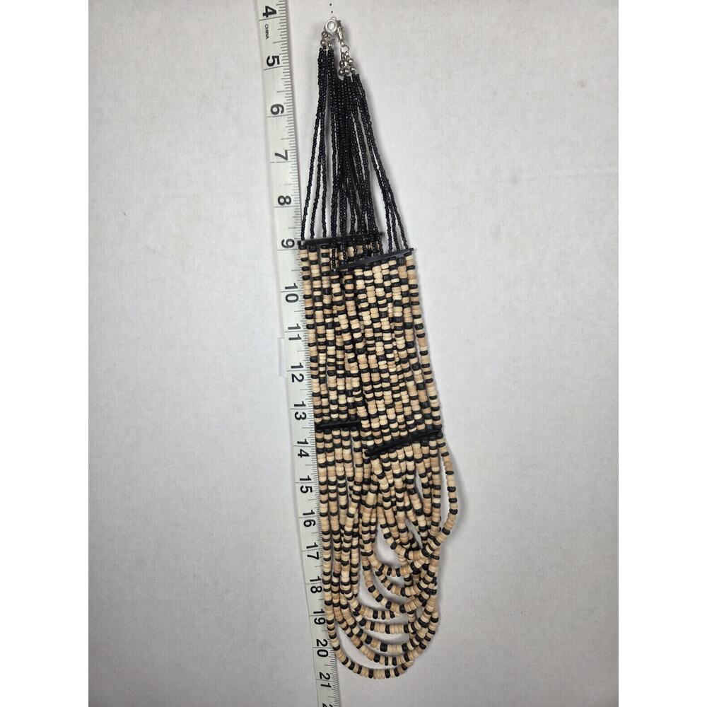 Black Beige Multi-Strand Beaded Statement Necklace 20" Barrel‎ Closure